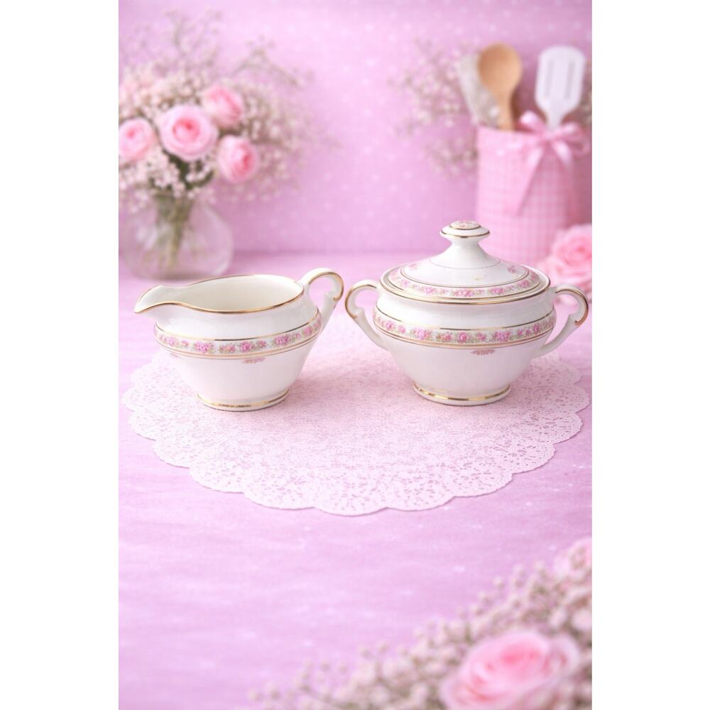 Vintage St. Regis Pope Gosser USA Creamer & Sugar Bowl Roses cottage 3 Piece Set